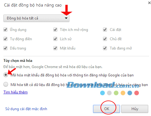 Cửa sổ cài đặt đồng bộ hóa nâng cao Cách đồng bộ dữ liệu trên trình duyệt Google Chrome