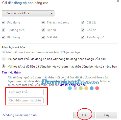 Cụm mật khẩu Cách đồng bộ dữ liệu trên trình duyệt Google Chrome