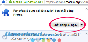 Nhấn vào Khởi động lại ngay Hướng dẫn tăng tốc Firefox bằng Fasterfox