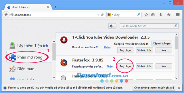 Nhấn vào Tùy chọn của Fasterfox Hướng dẫn tăng tốc Firefox bằng Fasterfox