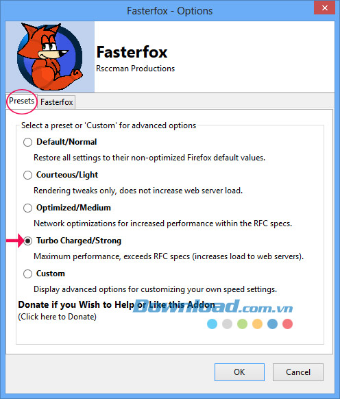 Cửa sổ Fasterfox - Options Hướng dẫn tăng tốc Firefox bằng Fasterfox
