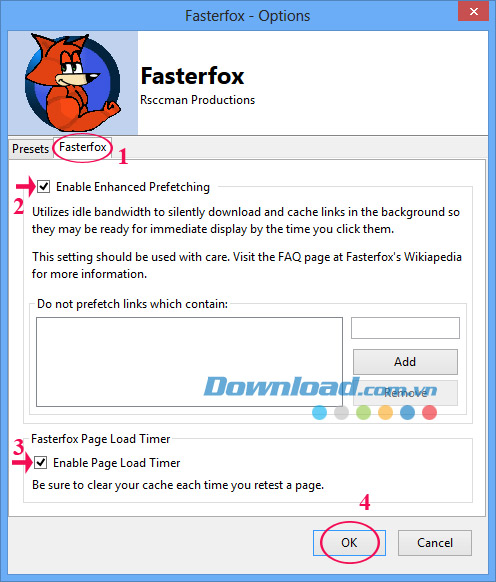 Nhấn vào tab Fasterfox Hướng dẫn tăng tốc Firefox bằng Fasterfox
