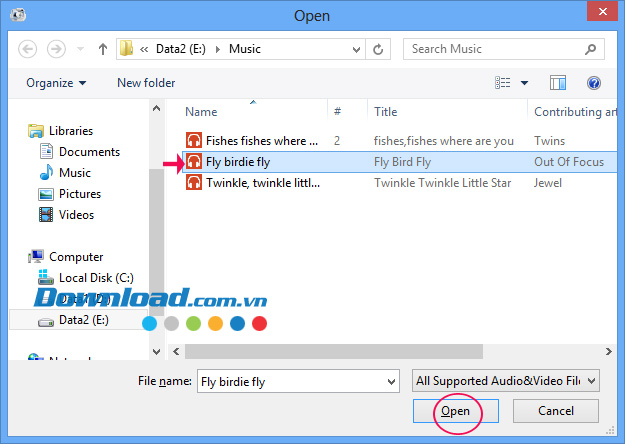 Cửa sổ Open Hướng dẫn tạo nhạc chuông bằng Format Factory