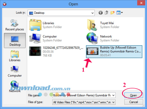 Cửa sổ Open Hướng dẫn chuyển đổi Video bằng YTD Video Downloader
