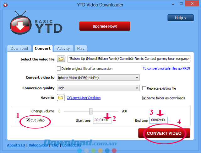 Cắt video Hướng dẫn chuyển đổi Video bằng YTD Video Downloader