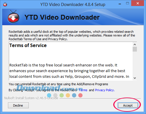 Nhấn Accept Tải video YouTube, Facebook bằng YTD Video Downloader