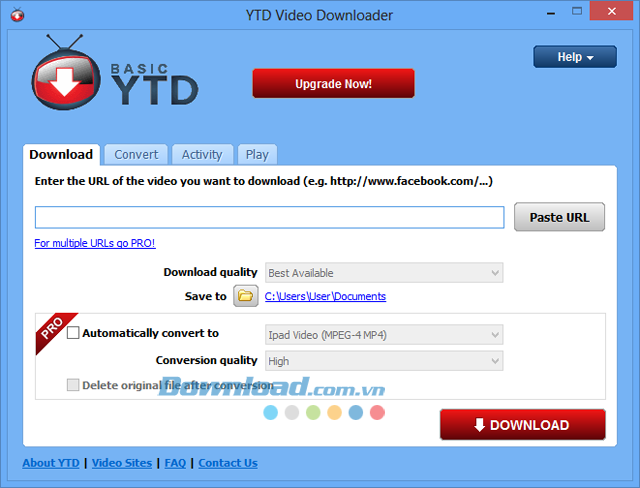 Giao diện chính Tải video YouTube, Facebook bằng YTD Video Downloader