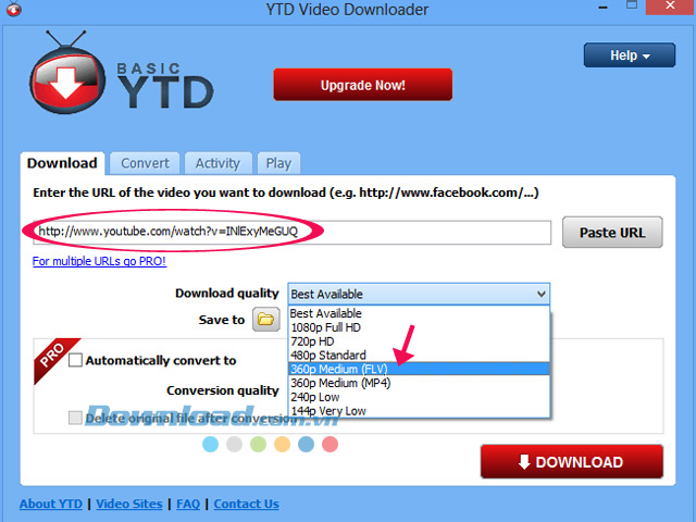 Chọn định dạng video Tải video YouTube, Facebook bằng YTD Video Downloader