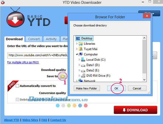 Chọn định dạng video Tải video YouTube, Facebook bằng YTD Video Downloader