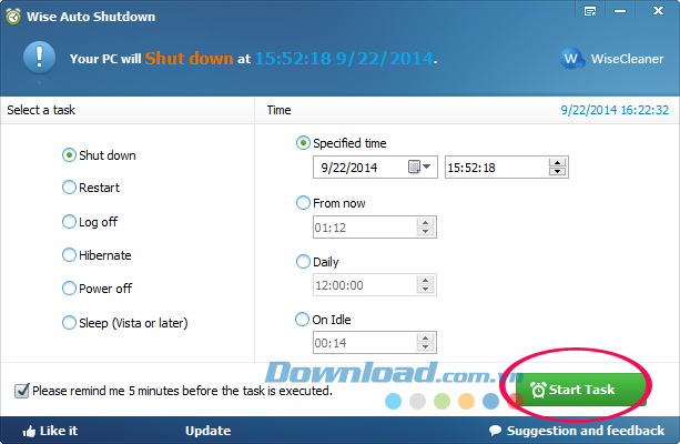 Giao diện chính Cách hẹn giờ tắt máy bằng Wise Auto Shutdown