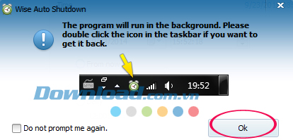 Thông báo tác vụ xuất hiện ở khay hệ thống Cách hẹn giờ tắt máy bằng Wise Auto Shutdown