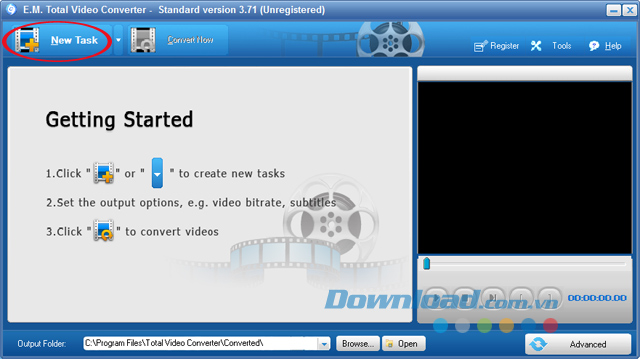 Nhấn vào New Task Hướng dẫn chuyển đổi Video bằng Total Video Converter