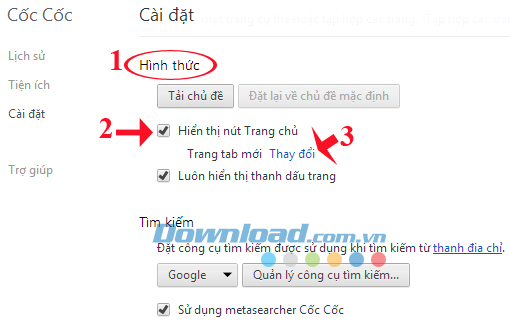 Cách làm hiển thị nút trang chủ trên trình duyệt Cốc Cốc