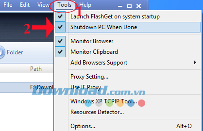 Tắt máy sau khi hoàn thành download Hướng dẫn sử dụng FlashGet để tải Video Flash