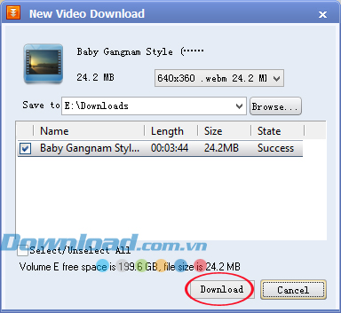 Cửa sổ New Video Download