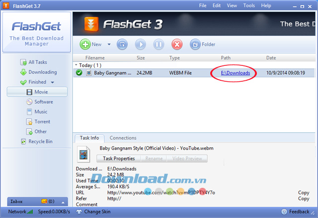 Mở file sau khi tải về