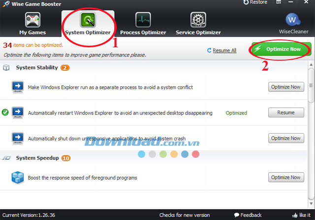 Thẻ System Optimizer