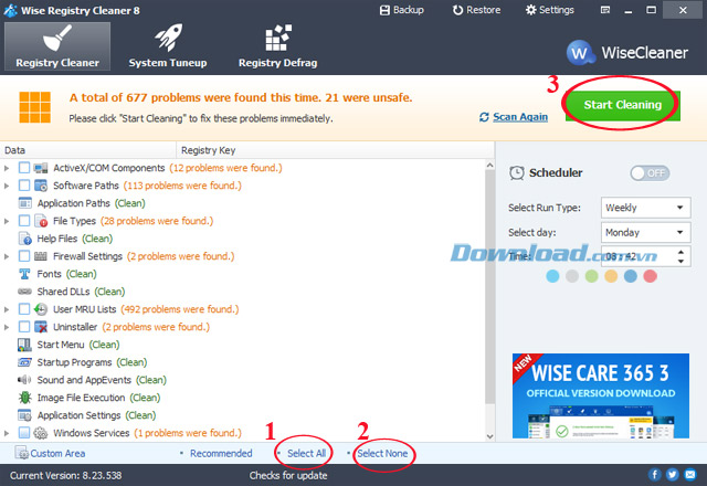 Nhấn vào nút Start Cleaning