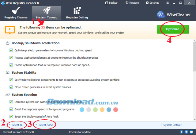 System Tuneup Dọn dẹp và tối ưu hệ thống bằng Wise Registry Cleaner