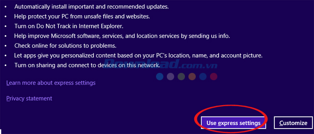 Thiết lập chế độ cài đặt
