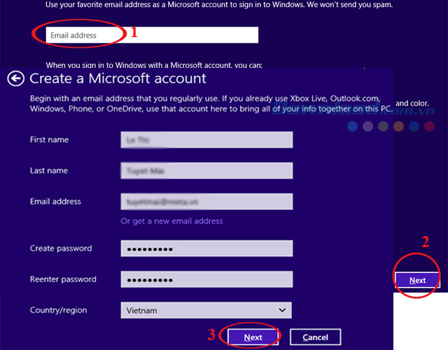 Tạo tài khoản Microsoft Cài máy ảo Windows 8 bằng VMware Player