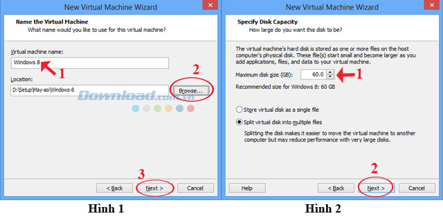 Đặt tên, đường dẫn và lựa chọn dung lượng