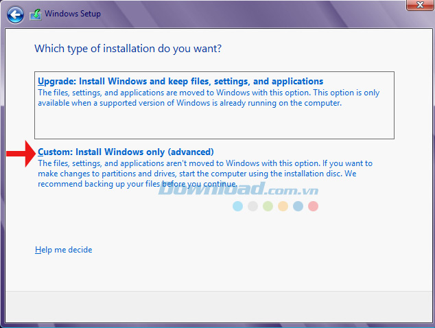 Chọn chế độ cài đặt