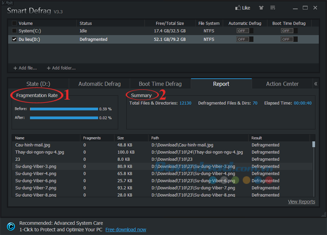 Quá trình chống phân mảnh hoàn tất
