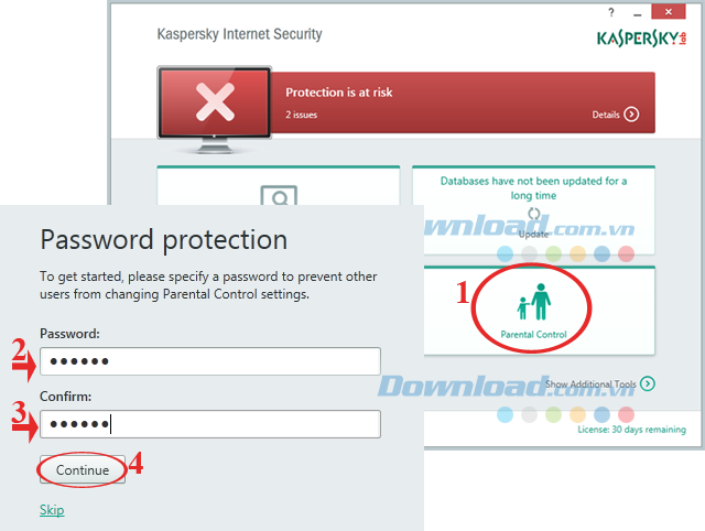 Nhấn vào Parental Control Kiểm soát quyền truy cập Internet bằng Kaspersky Internet Security