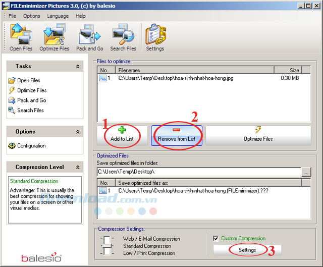 Cách giảm dung lượng ảnh bằng FILEminimizer Pictures