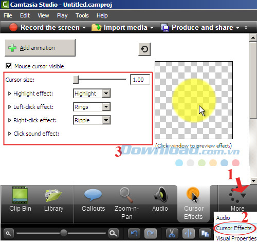 Thêm hiệu ứng con trỏ