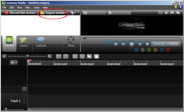 Nhấn vào Import media Hướng dẫn cắt ghép Video bằng Camtasia Studio