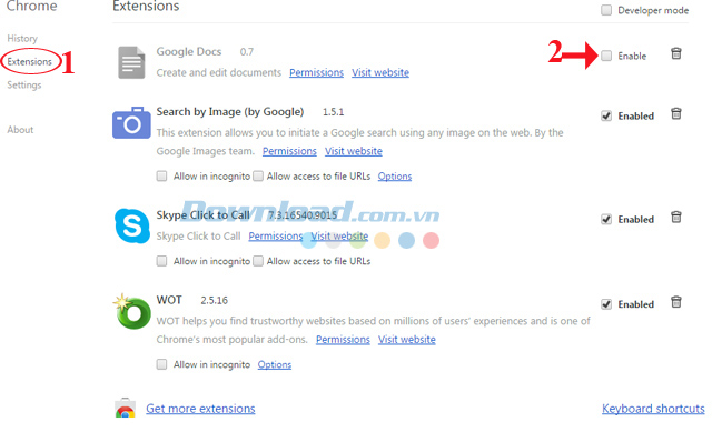 Tắt tiện ích không dùng đến Cách tăng tốc duyệt web trên trình duyệt Chrome