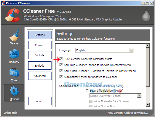 Cách thiết lập CCleaner khởi động cùng Windows