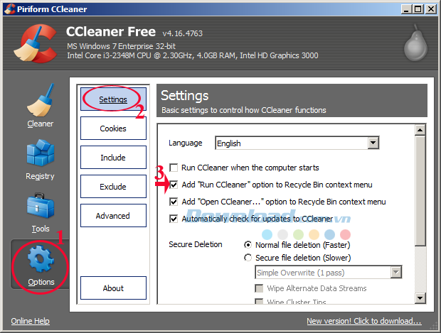 Cách thêm CCleaner vào menu chuột phải của Recycle Bin