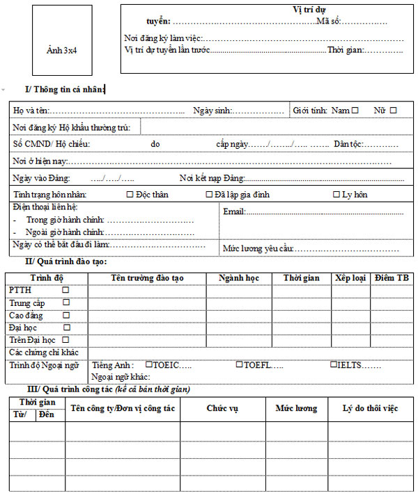 Thông tin ứng viên dự tuyển