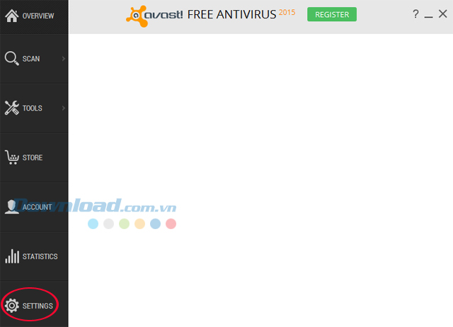 Nhấn vào Settings Cài đặt ngôn ngữ tiếng Việt cho avast! Free Antivirus