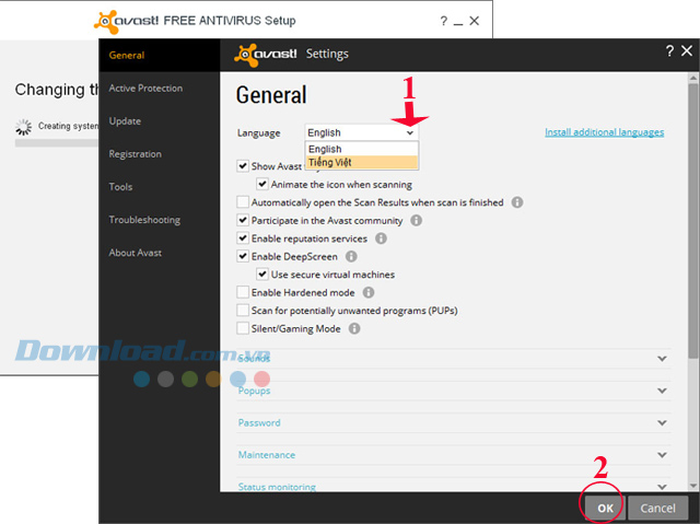 Thay đổi ngôn ngữ tiếng Việt