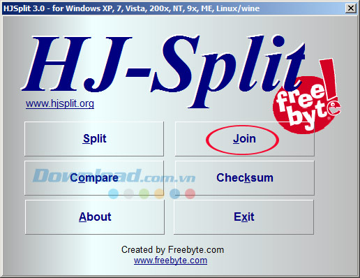 Nhấn vào Join Hướng dẫn chia nhỏ và ghép file bằng HJSplit