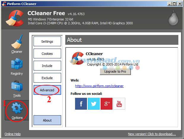 Thiết lập CCleaner chạy dưới khay hệ thống