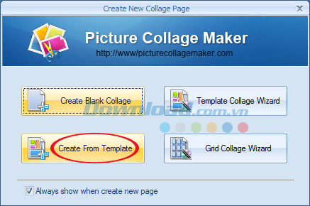 Nhấn vào Create From Template Hướng dẫn tạo thiệp năm mới 2015 bằng Picture Collage Maker