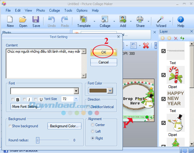 Viết lời chúc Hướng dẫn tạo thiệp năm mới 2015 bằng Picture Collage Maker
