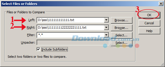 Mở 2 tập tin cần so sánh
