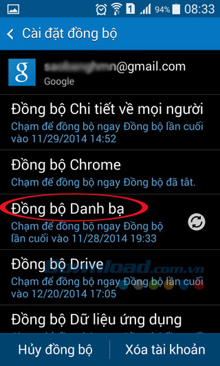 Đồng bộ danh bạ