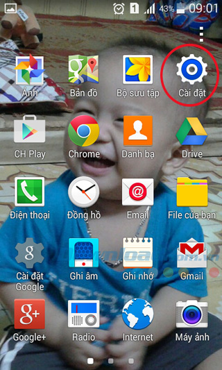 Nhấn vào Cài đặt Sao lưu và đồng bộ danh bạ trên điện thoại Android