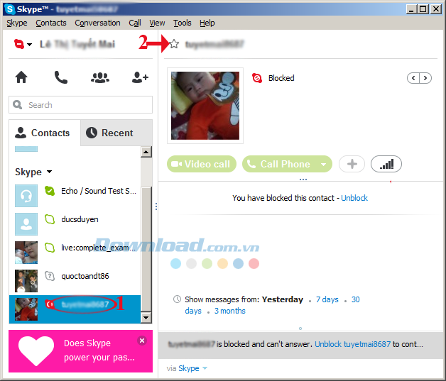 Cách tạo danh sách liên lạc yêu thích trên Skype