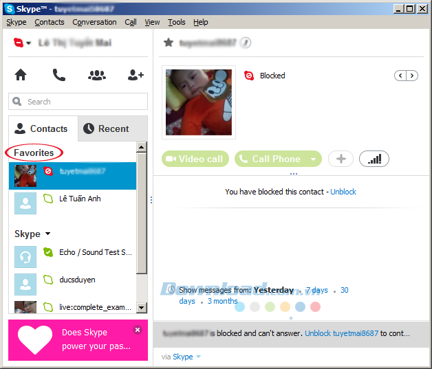 Cách tạo danh sách liên lạc yêu thích trên Skype