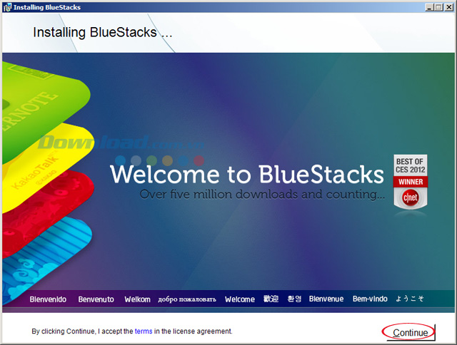 Cửa sổ Installing BlueStacks Cách cài phần mềm Android trên PC
