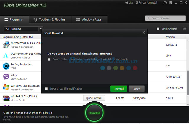 Xác nhận việc gỡ bỏ ứng dụng