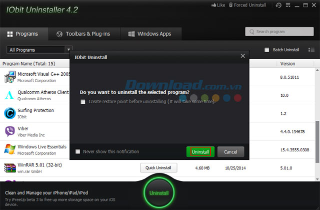 Bắt đầu gỡ bỏ ứng dụng
